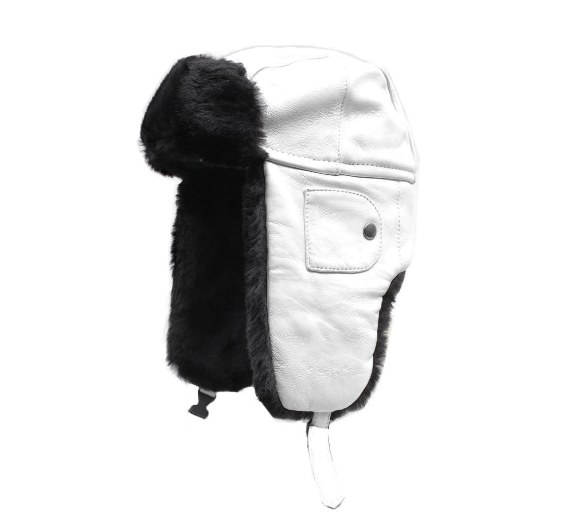 Bonnet Blanc Chapka cuir doublee Bonnet Blanc Chapka cuir doublee